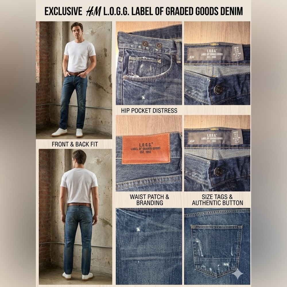 H&M L.O.G.G. Premium Distressed Denim - Size 38 P(39)